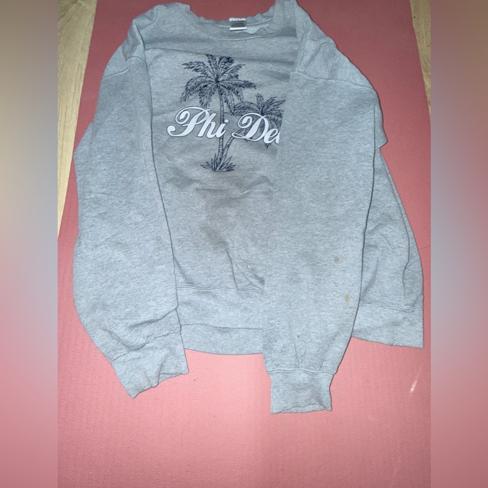Gildan Gray phi delt Crewneck Sweater with Palm Design size large